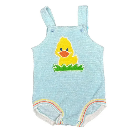Vintage 70's Carter's Duck Bodysuit Blue Terry Terrycloth Baby Infant 6 Months - Picture 1 of 5